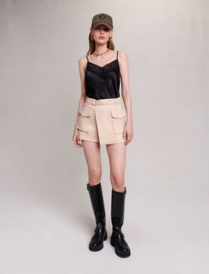 Maje Asymmetric Shorts Beige | Norge_M68059