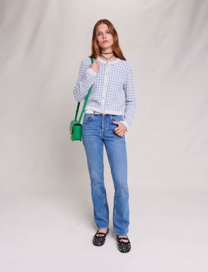Maje Checked Cardigan Blå | Norge_M24782