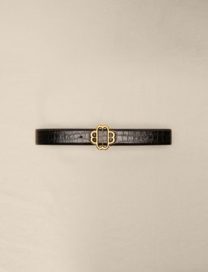 Maje Croc-effect Lær Double Svarte | Norge_M11144