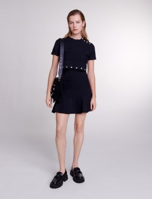 Maje Trompe L'oeil Knit Mini Svarte | Norge_M23629